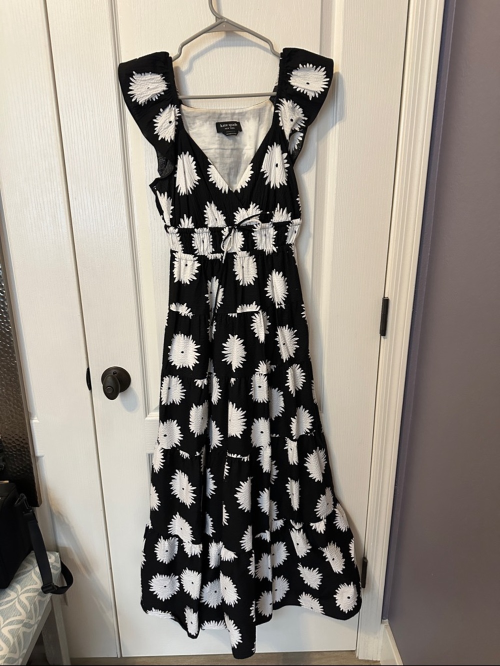 kate spade Black & White Floral Sunburst Maxi with Ruffle Straps